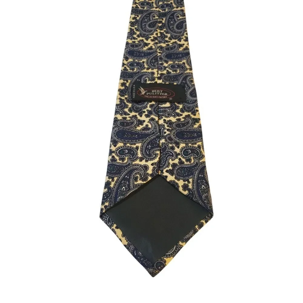 Bert Pulitzer Collectors Edition Neck Tie Mens Luxury Yellow Blue Paisley Office